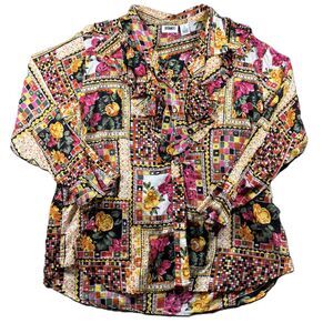 Gitano Women Top Vintage Y2K 90s Button Up Semi-Sheer Ruffle Patchwork 20W J112